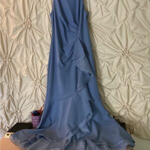 Adrianna Papell Blue Ruffled Maxi Dress